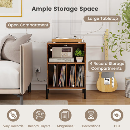 Record Player Stand with Record Storage Shelf and Charging Station