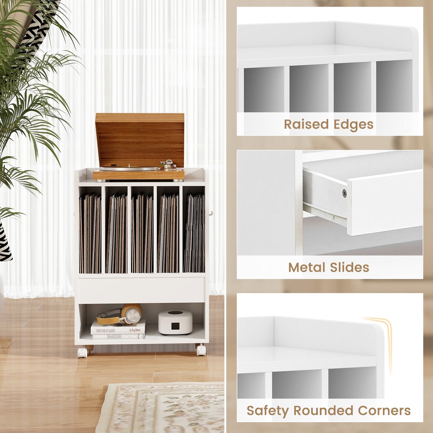 Soporte para tocadiscos con cajón - Blanco