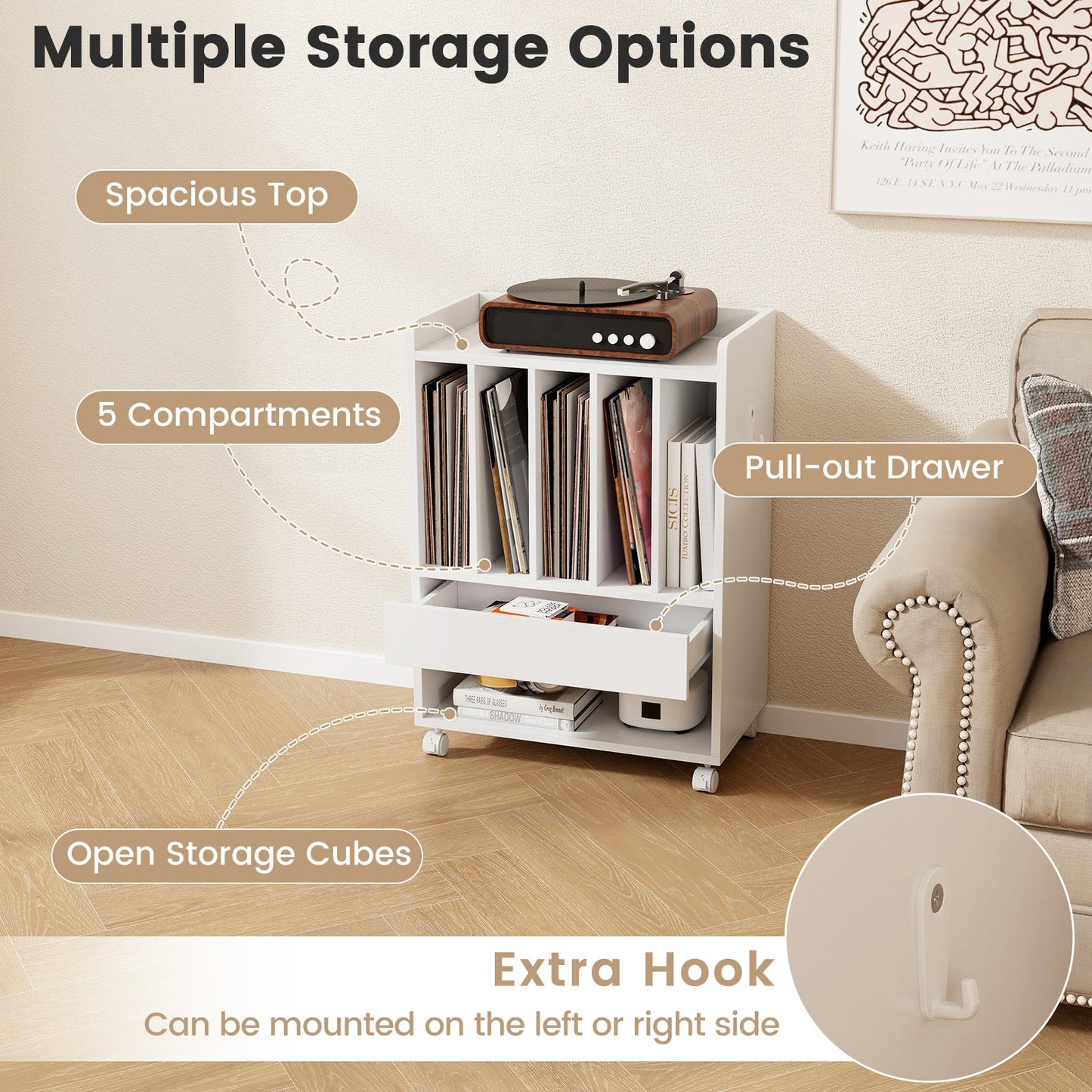 Soporte para tocadiscos con cajón - Blanco