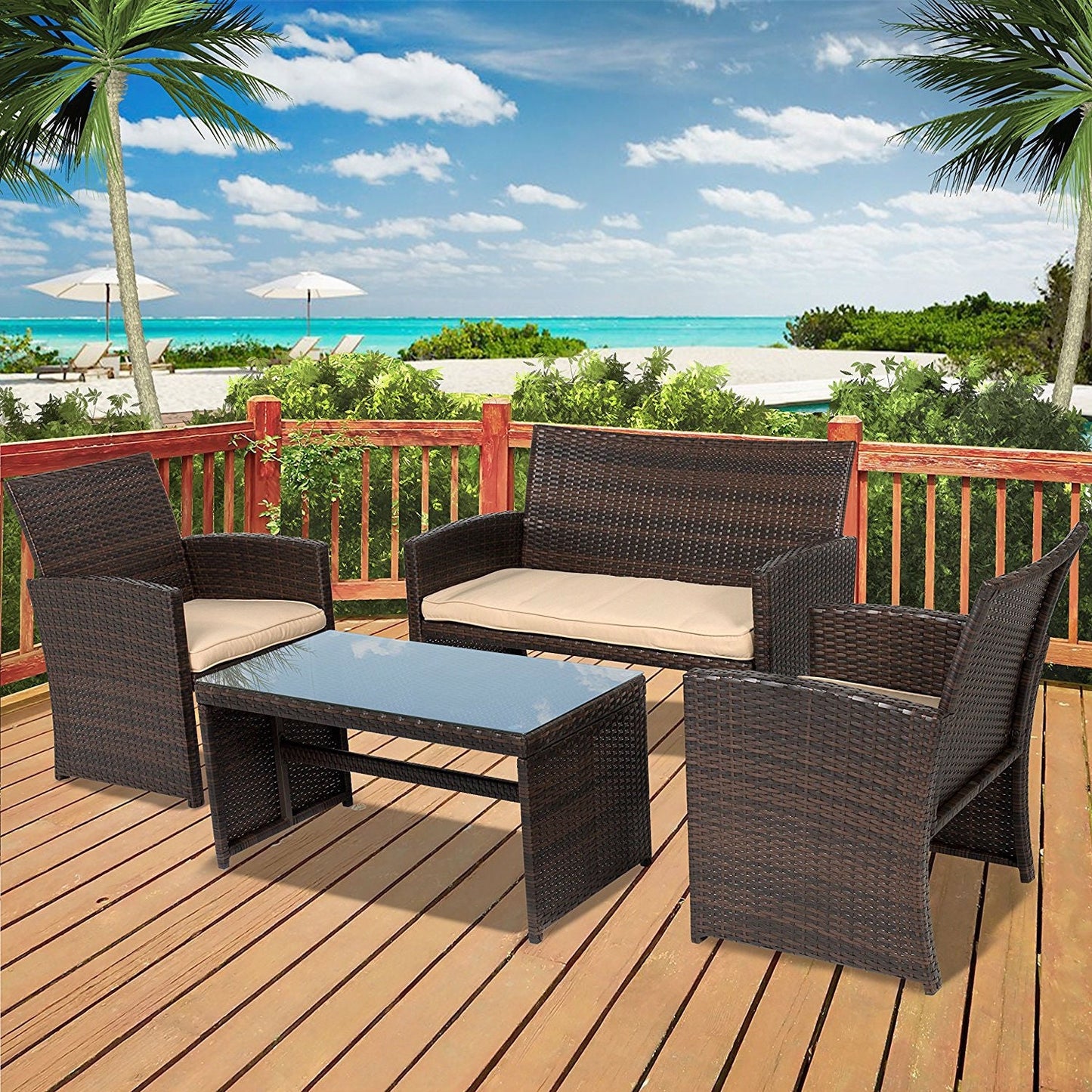 Rectangle 59 x 31-inch Solid Wood Patio Dining Table with Center Umbrella Hole - Tampa Home & Garden Store