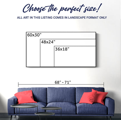 Canvas Print Colorplay Symphony by Tailored Canvases on a wall beside a blue sofa with a size guide on Tampa Home & Garden Store
