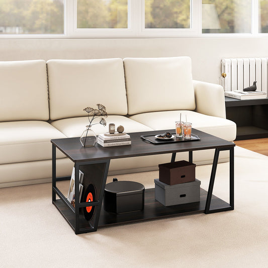 Rectangle Coffee Table 2-tier Industrial Accent Table with Storage Shelf and Compartment - Tampa Home & Garden Store