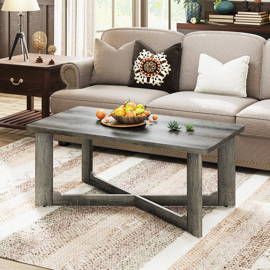 Rectangle Coffee Table Rubber Wood Base with X-Shaped Base-Gray - Tampa Home & Garden Store