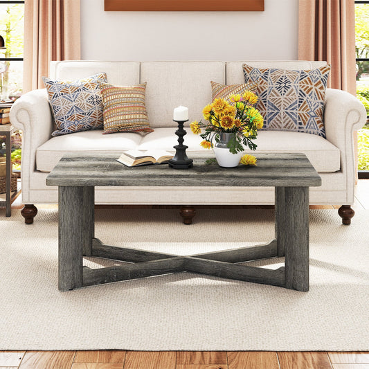 Rectangle Coffee Table Rubber Wood Base with X-Shaped Base-Gray - Tampa Home & Garden Store