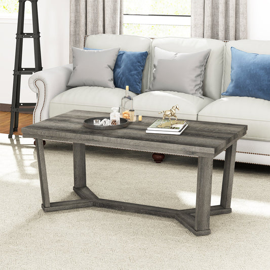 Rectangle Coffee Table Rubber Wood Base with Cross-Shaped Base-Gray - Tampa Home & Garden Store