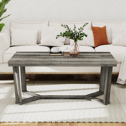 Rectangle Coffee Table Rubber Wood Base with Cross-Shaped Base-Gray - Tampa Home & Garden Store