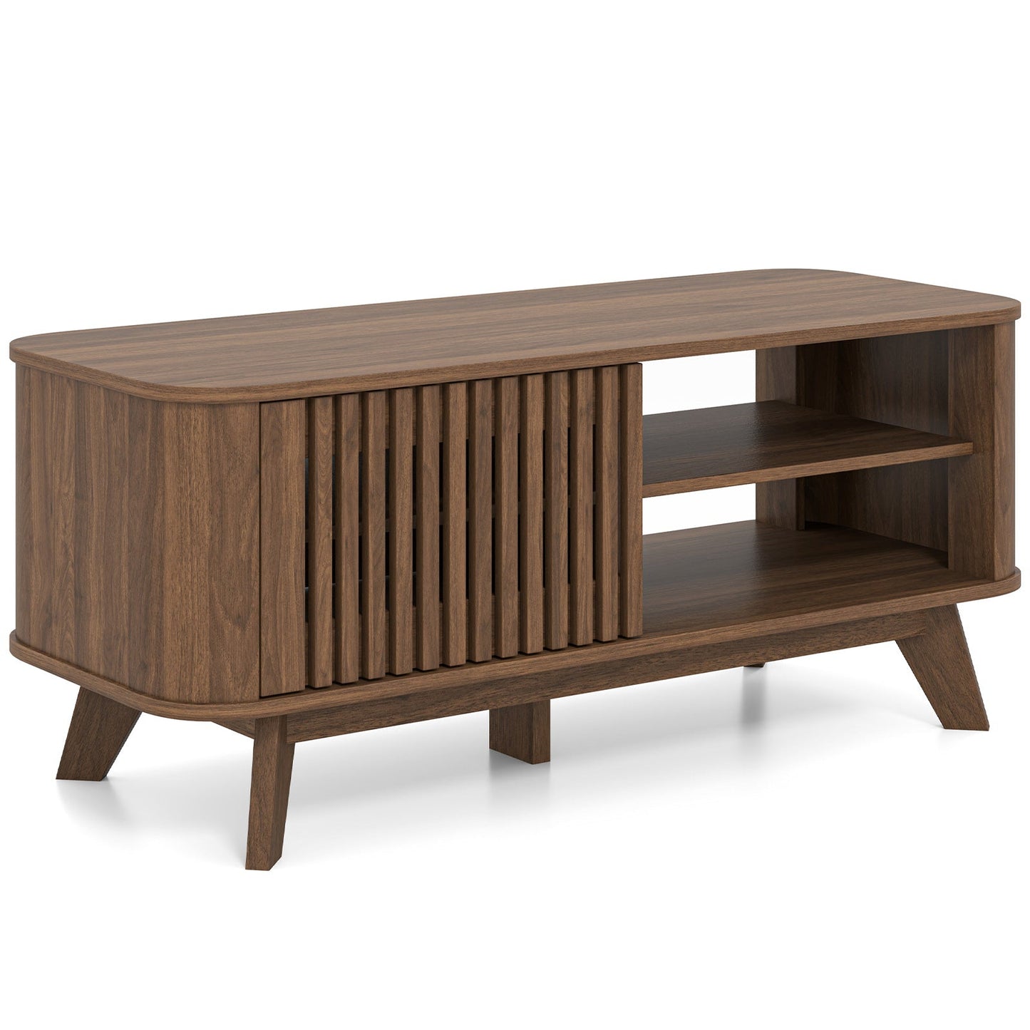 Mesa de centro rectangular con almacenamiento y estantes ajustables-Nogal