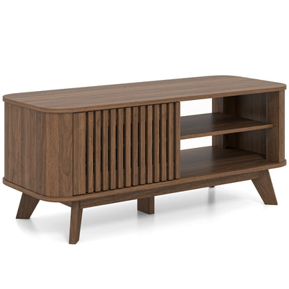 Mesa de centro rectangular con almacenamiento y estantes ajustables-Nogal