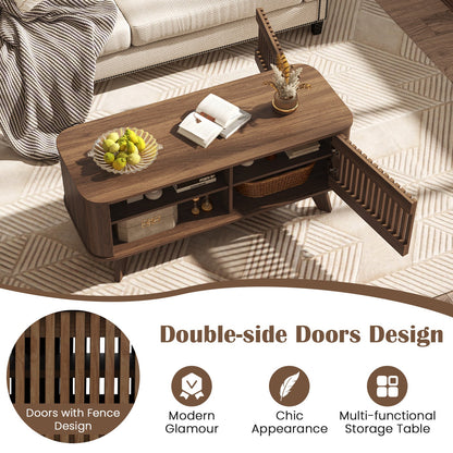 Mesa de centro rectangular con almacenamiento y estantes ajustables-Nogal