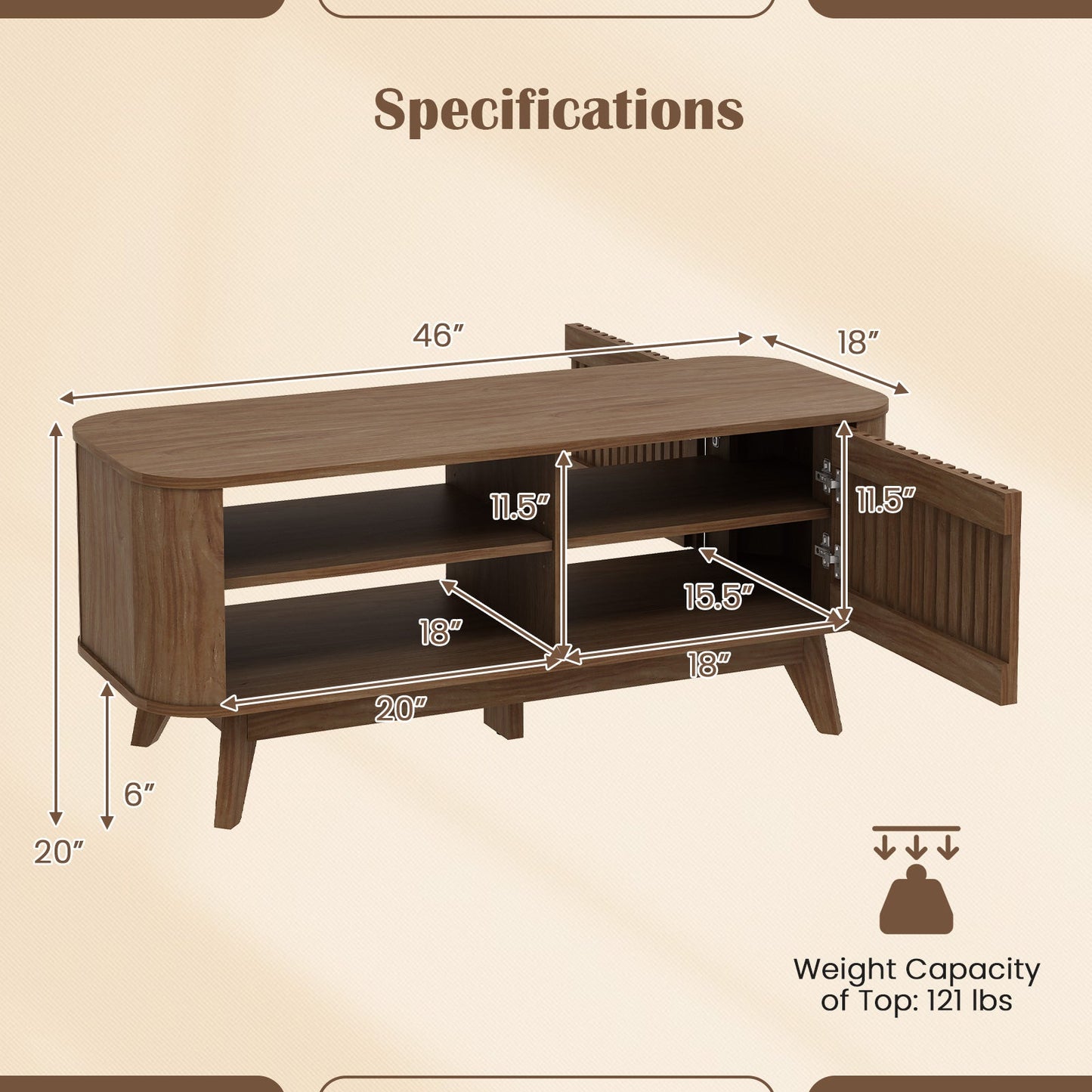Mesa de centro rectangular con almacenamiento y estantes ajustables-Nogal