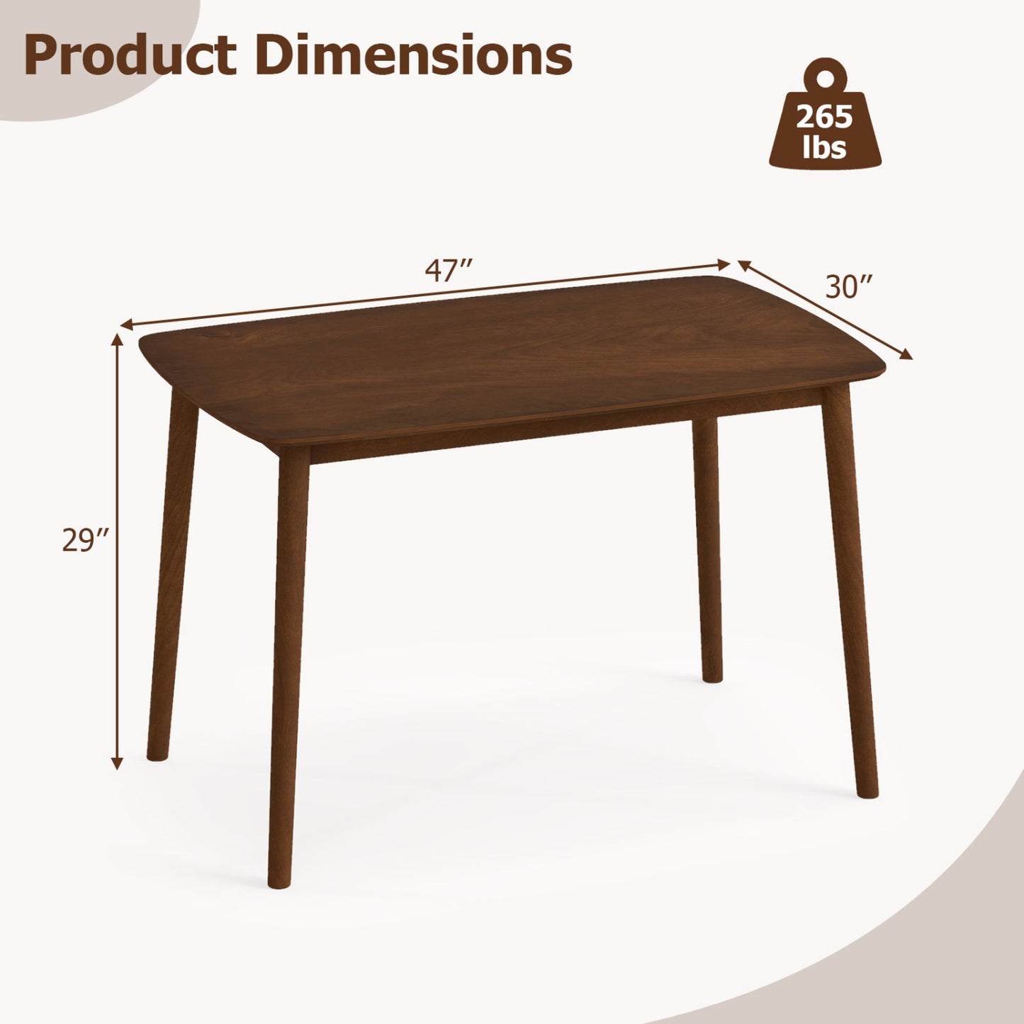 Rectangular dining table for 4 in coffee finish, wood grain, 47in L x 30in W x 29in H, DirectDeals on Tampa Home & Garden Store