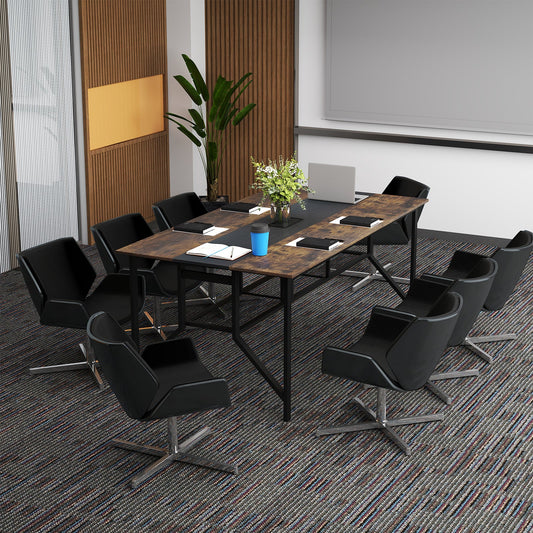 Rectangular Meeting Table with Mesh Storage Shelf and Cable Grommet-Rustic Brown - Tampa Home & Garden Store
