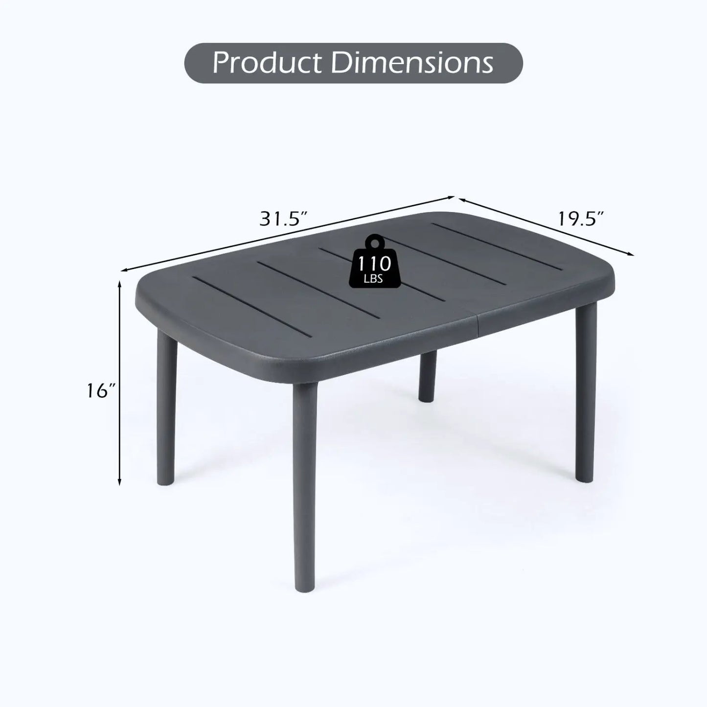 Rectangular Patio Storage Side Table with Aluminum Alloy Rods for Poolside