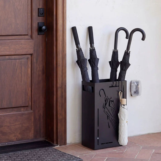 Rectangular umbrella stand by DirectDeals with drip tray, black metal holds 4 umbrellas on Tampa Home & Garden Store