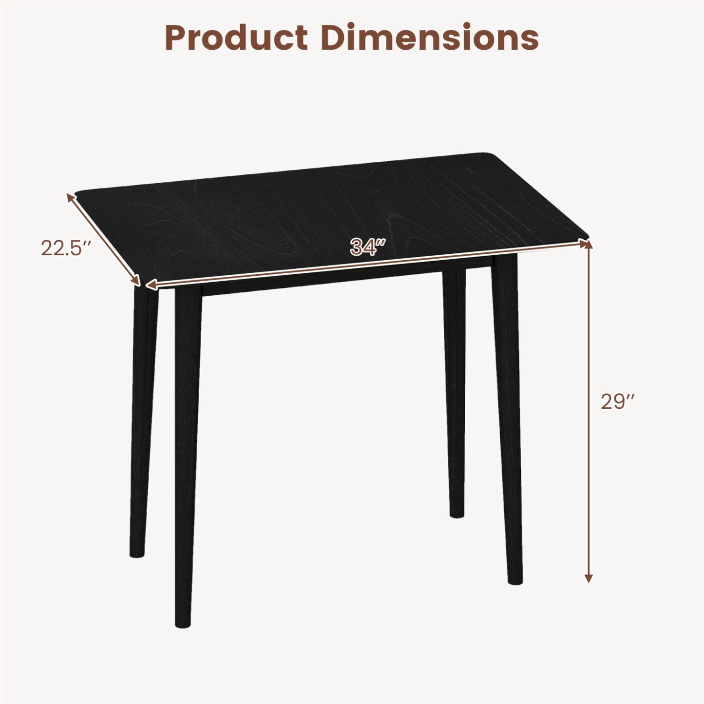 Rectangular Wooden Dining Table for 2-4 34 Inch Farmhouse Solid Wood Kitchen Table