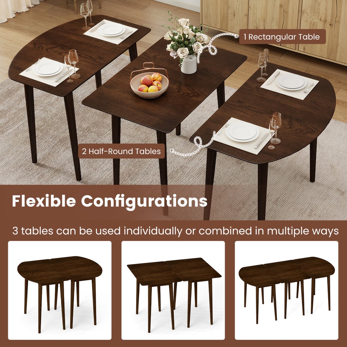 Rectangular Wooden Dining Table for 2-4 34 Inch Farmhouse Solid Wood Kitchen Table