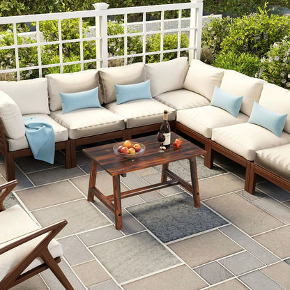 Solid Wood Patio Coffee Table With Slatted Top