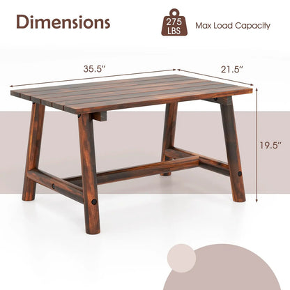 Solid Wood Patio Coffee Table With Slatted Top