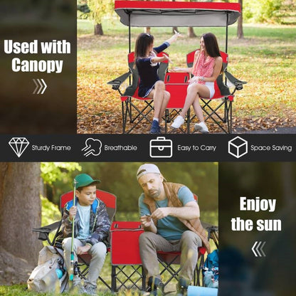 Red 2-Piece Folding Camping Canopy Chairs Set with Cup Holder and Storage Pocket - Tampa Home & Garden Store