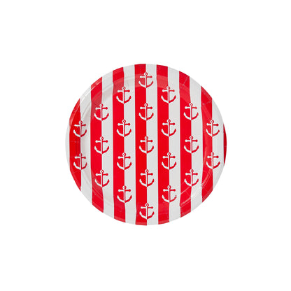 Red Anchor Away Stripes Dessert Plates - 8 Pack - Tampa Home & Garden Store