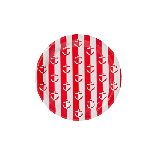 Red Anchor Away Stripes Dessert Plates - 8 Pack - Tampa Home & Garden Store