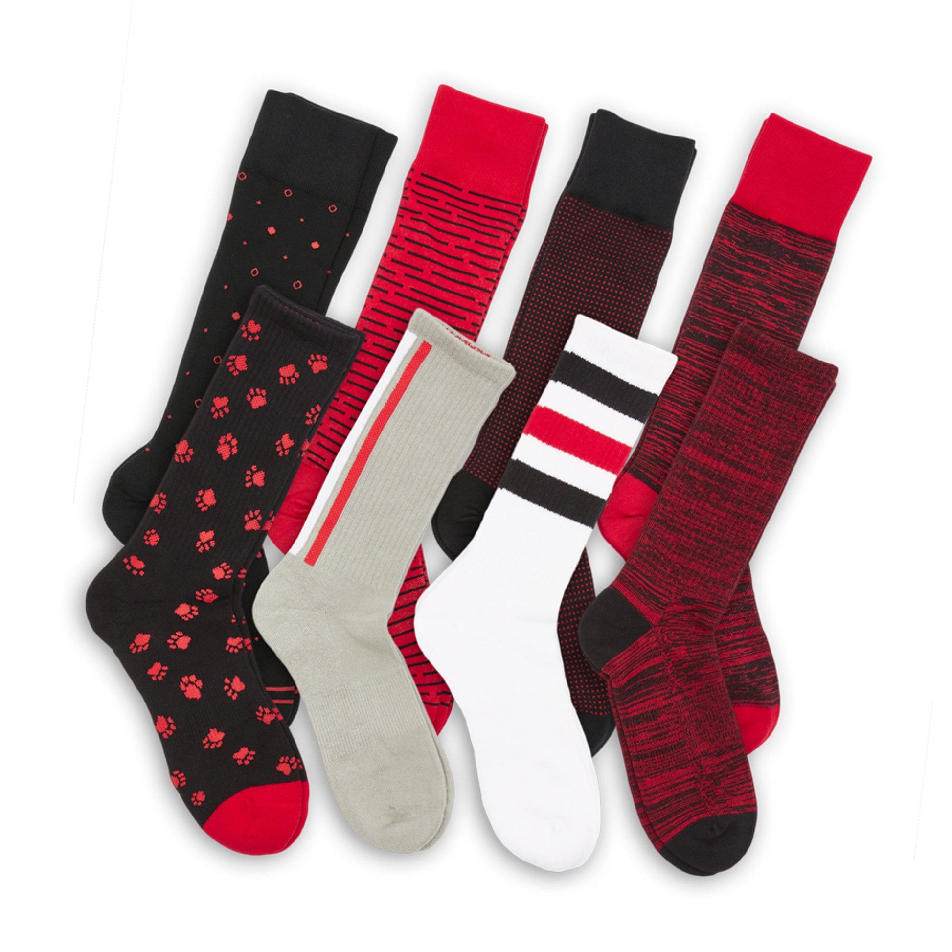 Red/Black Mixed Socks 8 Pack by DeadSoxy, assorted team colorways on Tampa Home & Garden Store