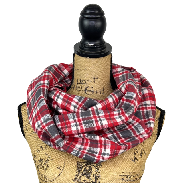 Red, Charcoal Grey and White Plaid Flannel Infinity or Blanket Scarf - Tampa Home & Garden Store