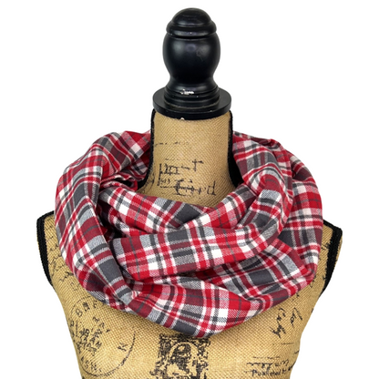 Red, Charcoal Grey and White Plaid Flannel Infinity or Blanket Scarf - Tampa Home & Garden Store