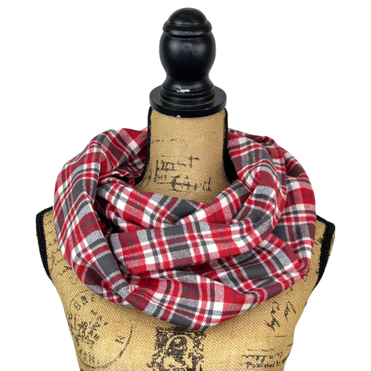 Red, Charcoal Grey and White Plaid Flannel Infinity or Blanket Scarf - Tampa Home & Garden Store