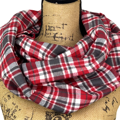 Red, Charcoal Grey and White Plaid Flannel Infinity or Blanket Scarf - Tampa Home & Garden Store