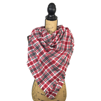 Red, Charcoal Grey and White Plaid Flannel Infinity or Blanket Scarf - Tampa Home & Garden Store