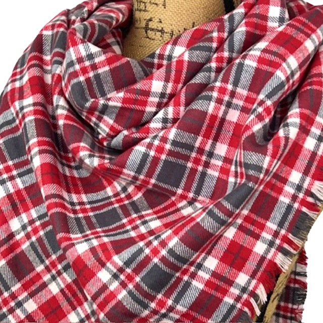 Red, Charcoal Grey and White Plaid Flannel Infinity or Blanket Scarf - Tampa Home & Garden Store