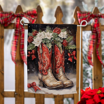 Red Christmas Cowboy Boots Suede Garden Flag - Tampa Home & Garden Store