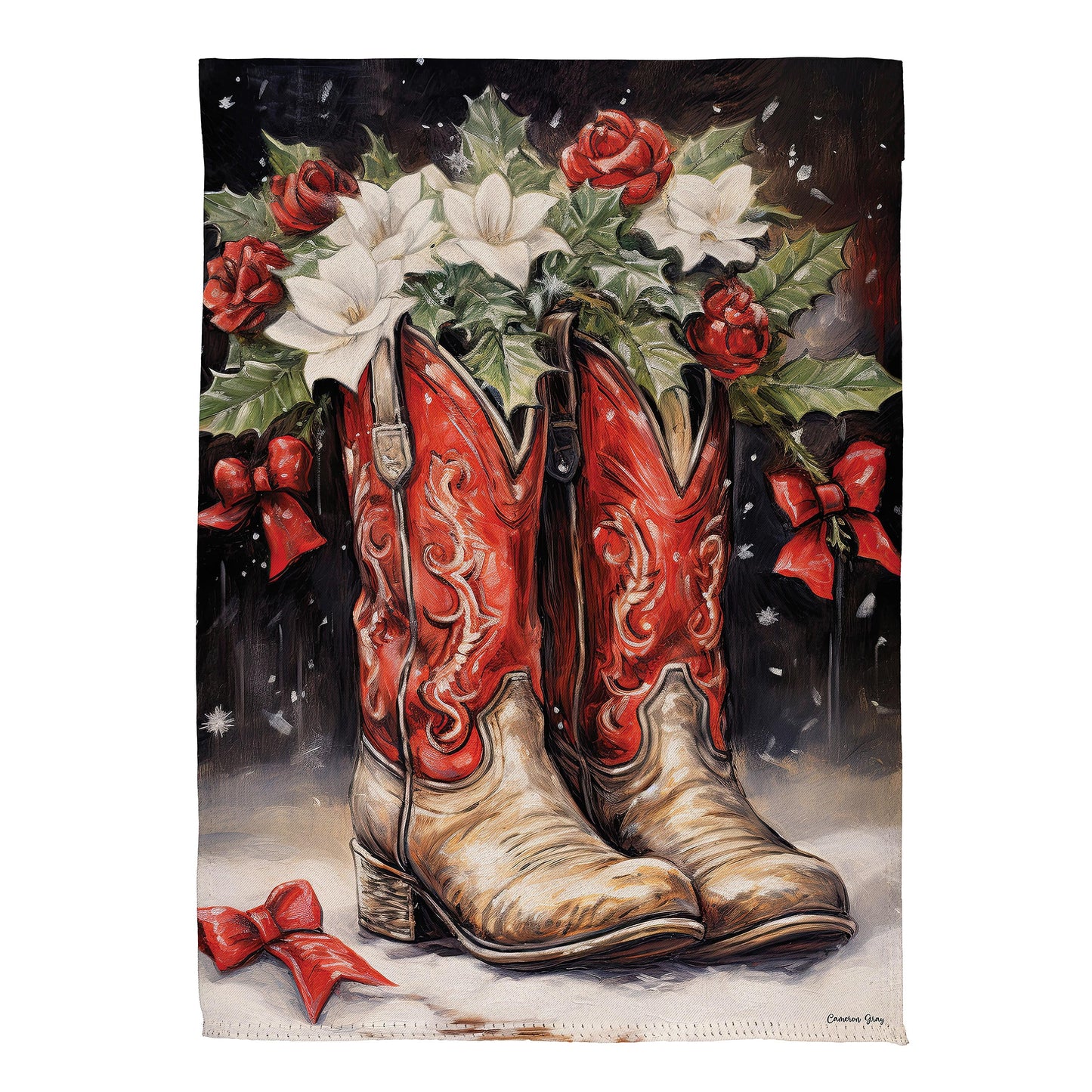 Red Christmas Cowboy Boots Suede Garden Flag - Tampa Home & Garden Store