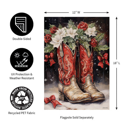 Red Christmas Cowboy Boots Suede Garden Flag - Tampa Home & Garden Store