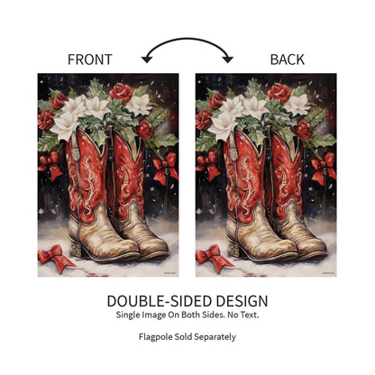 Red Christmas Cowboy Boots Suede Garden Flag - Tampa Home & Garden Store