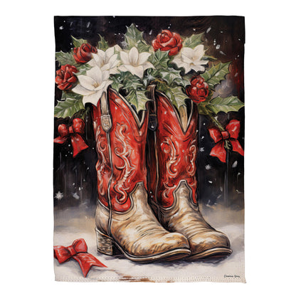 Red Christmas Cowboy Boots Suede House Flag - Tampa Home & Garden Store