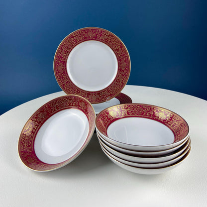 Red & Gold Salad or Dessert  Plates with Matching Berry Bowls. Floral Motif. Harmony House. Set of 6.  Dining Rm Decor. Holiday Table Decor. - Tampa Home & Garden Store