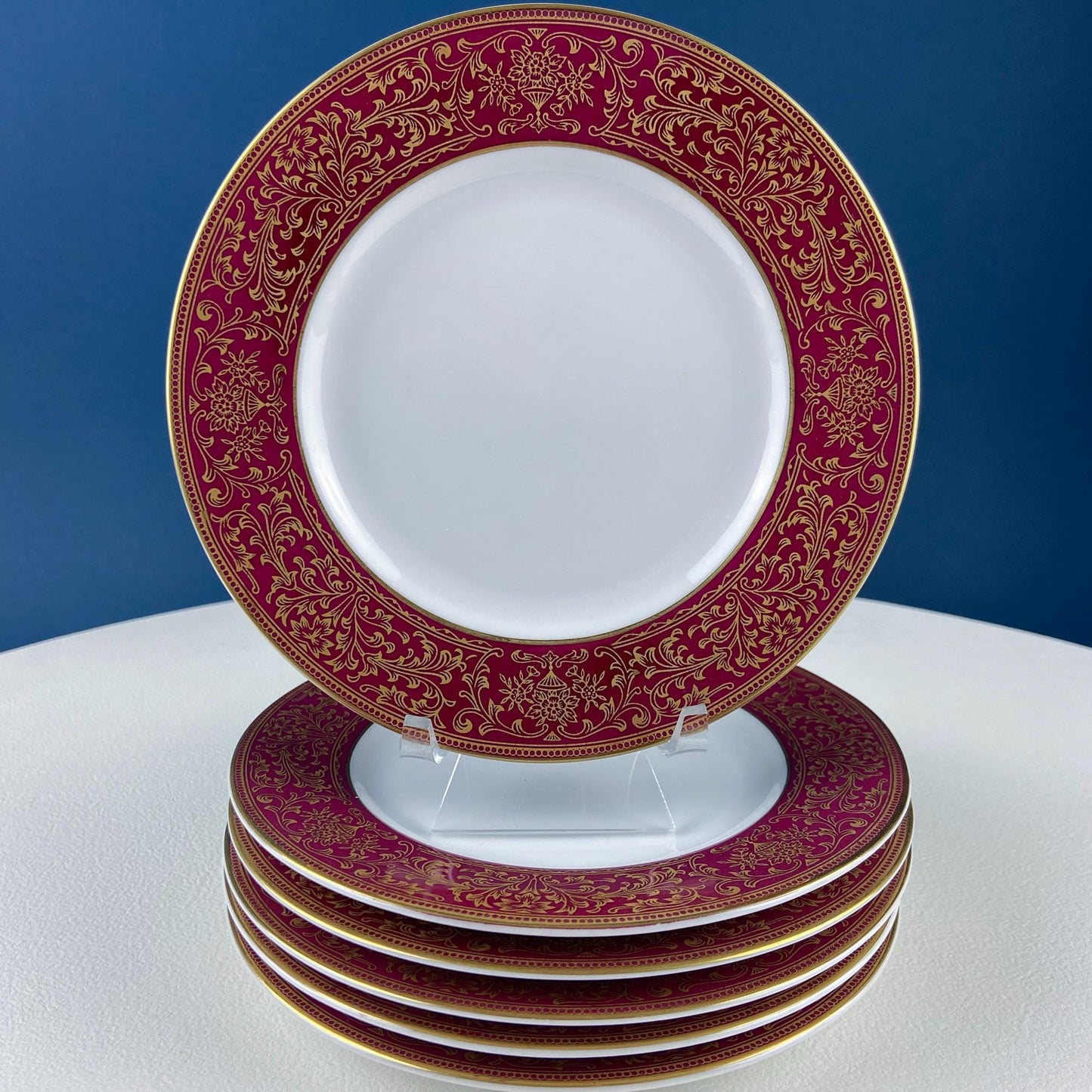 Red & Gold Salad or Dessert  Plates with Matching Berry Bowls. Floral Motif. Harmony House. Set of 6.  Dining Rm Decor. Holiday Table Decor. - Tampa Home & Garden Store