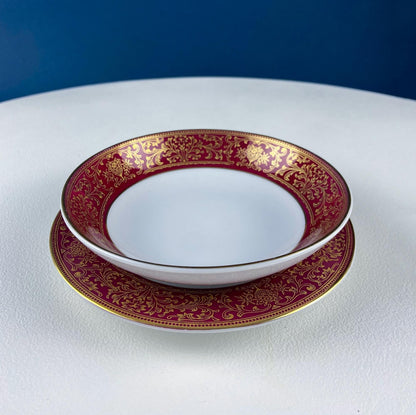 Red & Gold Salad or Dessert  Plates with Matching Berry Bowls. Floral Motif. Harmony House. Set of 6.  Dining Rm Decor. Holiday Table Decor. - Tampa Home & Garden Store