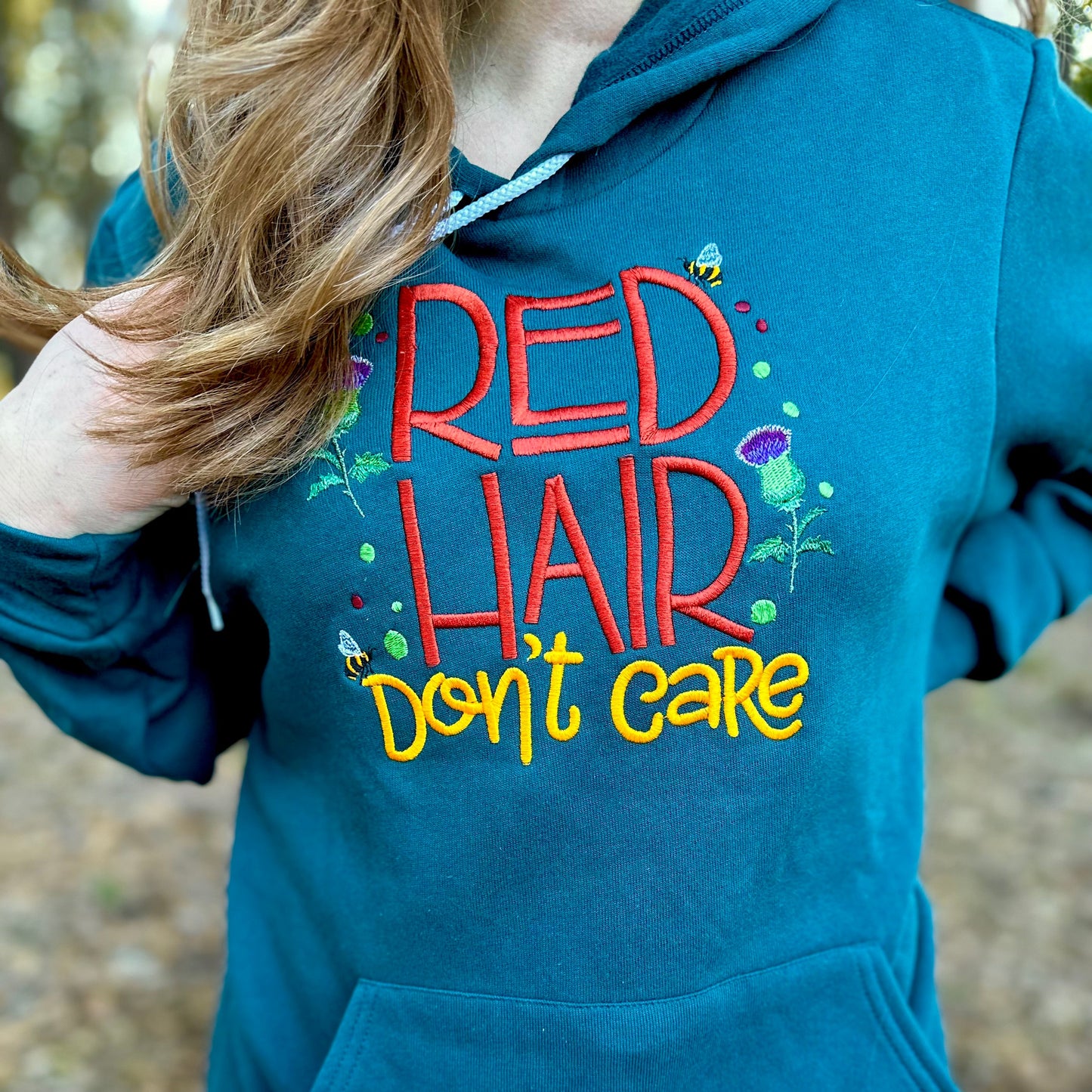 Red Hair Don't Care Scottish Thistle Embroidered Soft Fleece Unisex Sweatshirt Hoodie - Tampa Home & Garden Store