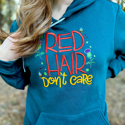 Red Hair Don't Care Scottish Thistle Embroidered Soft Fleece Unisex Sweatshirt Hoodie - Tampa Home & Garden Store