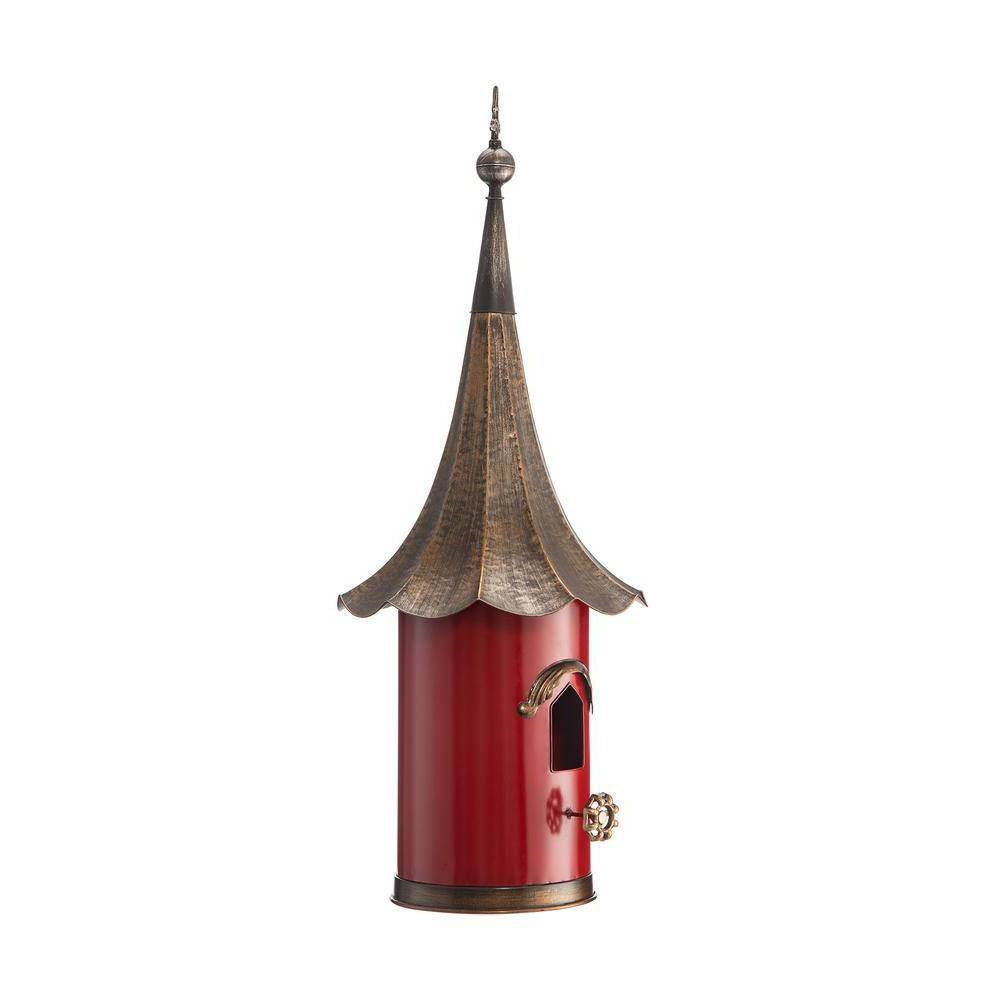 Red Metal Birdhouse with Copper Bronze Finish Gramophone Roof - Tampa Home & Garden Store
