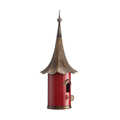 Red Metal Birdhouse with Copper Bronze Finish Gramophone Roof - Tampa Home & Garden Store