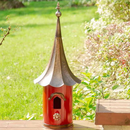 Red Metal Birdhouse with Copper Bronze Finish Gramophone Roof - Tampa Home & Garden Store