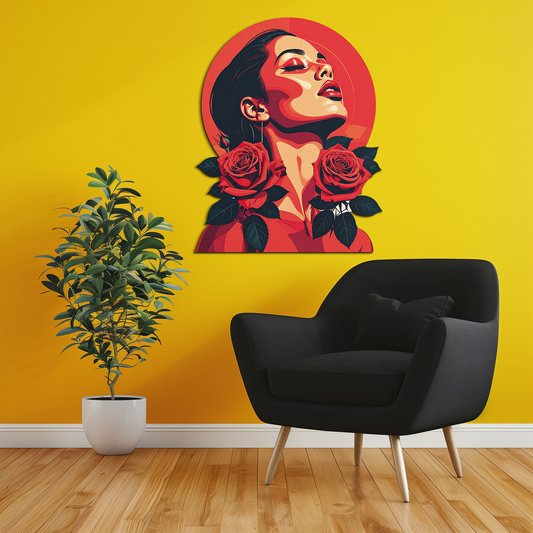 Red Rose Woman Metal Wall Art – Bold Feminine UV Printed Decor-KAFUVM017 - Tampa Home & Garden Store