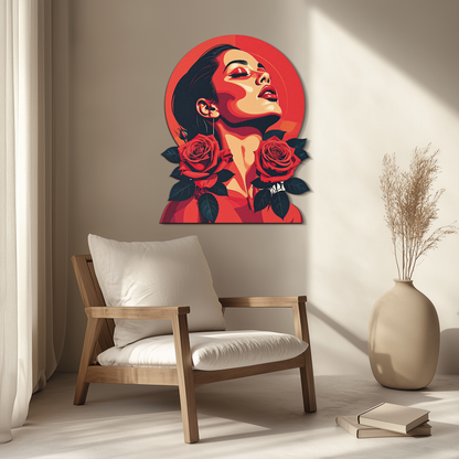 Red Rose Woman Metal Wall Art – Bold Feminine UV Printed Decor-KAFUVM017 - Tampa Home & Garden Store