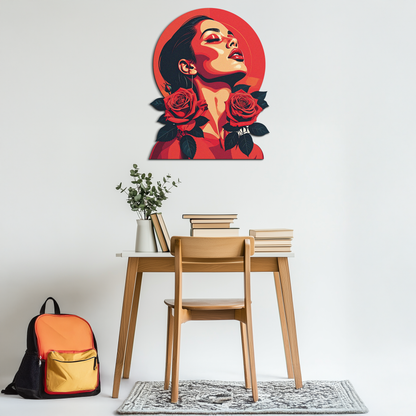 Red Rose Woman Metal Wall Art – Bold Feminine UV Printed Decor-KAFUVM017 - Tampa Home & Garden Store