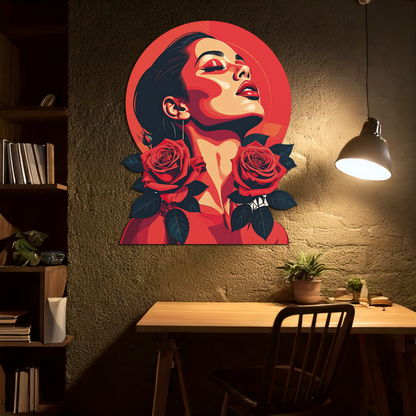 Red Rose Woman Metal Wall Art – Bold Feminine UV Printed Decor-KAFUVM017 - Tampa Home & Garden Store