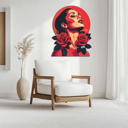 Red Rose Woman Metal Wall Art – Bold Feminine UV Printed Decor-KAFUVM017 - Tampa Home & Garden Store